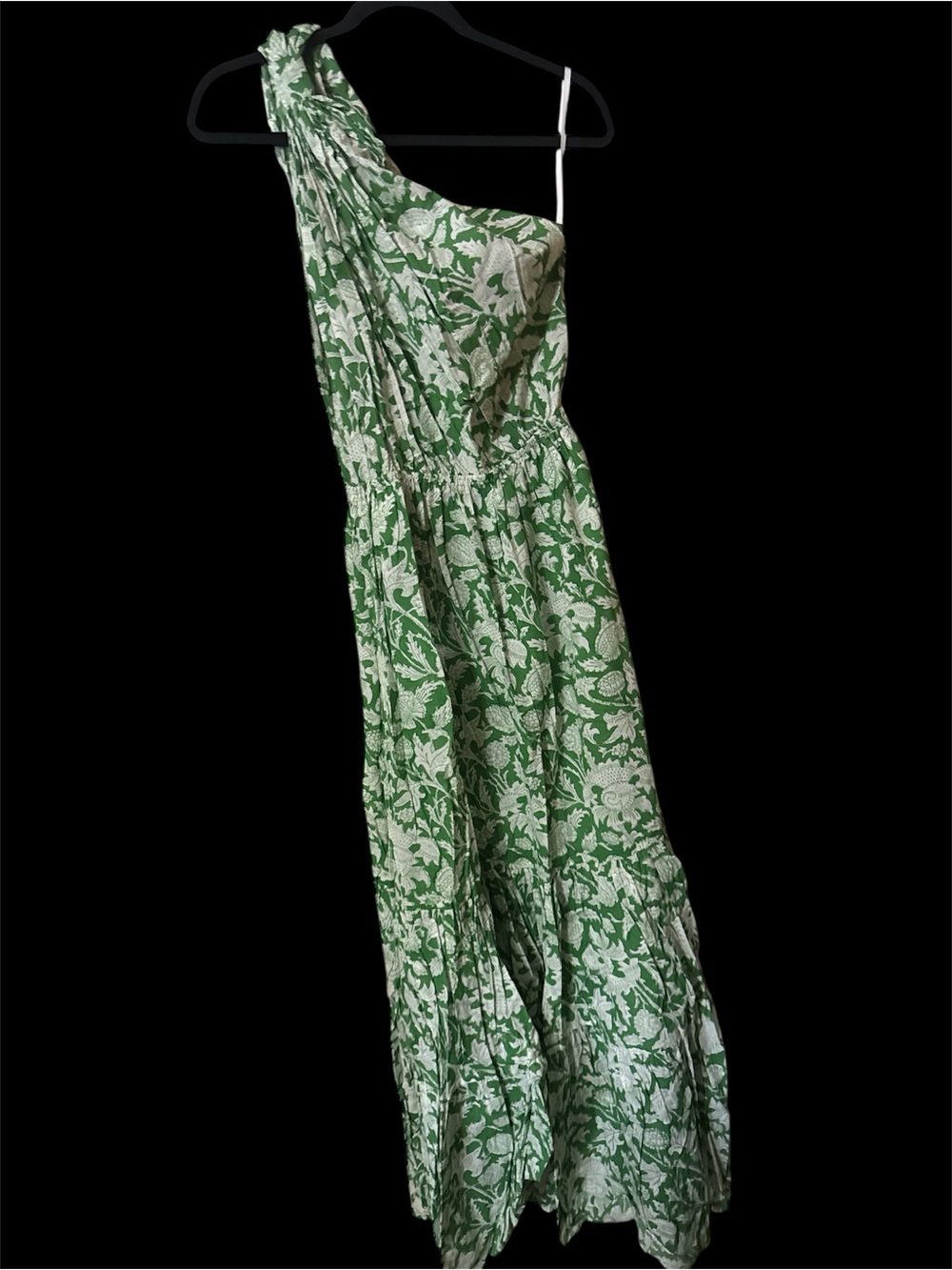 Tuckernuck Green and White One-Shoulder Floral Maxi Dress